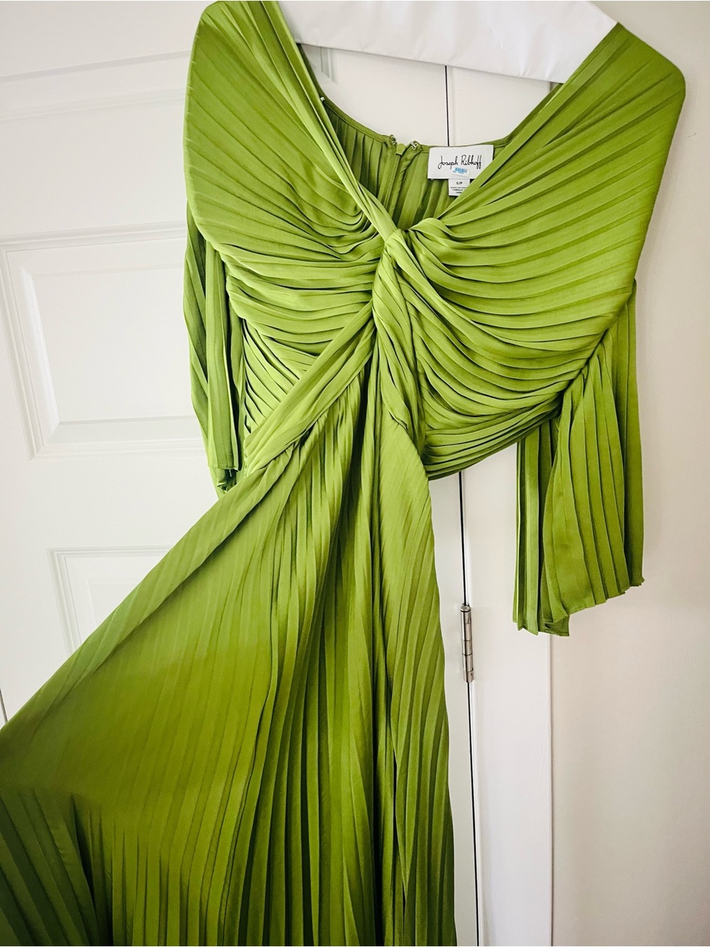 Joseph Ribkoff Pleated Satin Midi Dress — Greenery (Small) - Picture 6 of 9